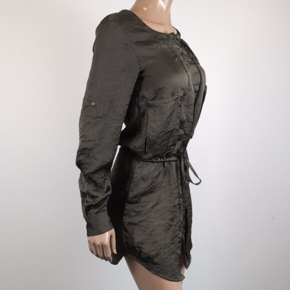 Jacob Long Sleeve Mini Shirt Dress Army Utility Buttoned Drawstring Gorpcore - Picture 10 of 15